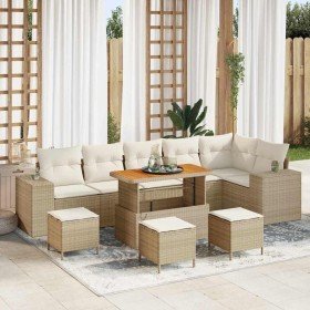 Conjunto de sofá de jardín con cojín 10 pcs Beige y Crema
