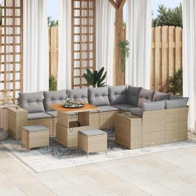 Conjunto de sofá de jardín con cojín 12 pcs Beige y Gris Claro