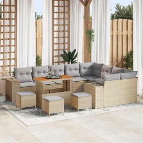 Conjunto de sofá de jardín con cojín 13 pcs Beige y Gris Claro
