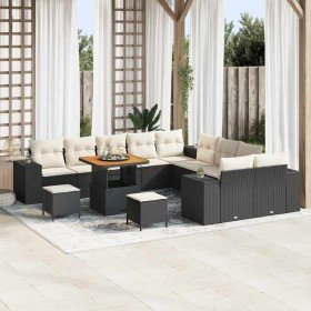 Conjunto de sofá de jardín 13 pcs Negro y crema ratán sintético en Sofás de exterior | Comprar online en Foro24