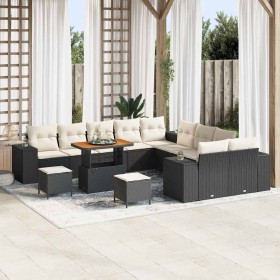 Conjunto de sofá de jardín 13 pcs Negro y crema 90 x 55 x 71 cm
