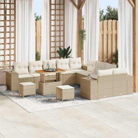 Conjunto de sofá de jardín 13 pcs Beige y Crema 90 x 55 x 71 cm