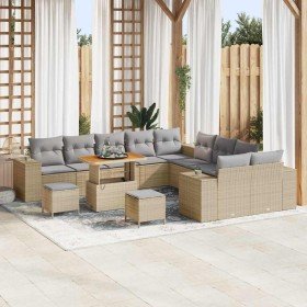 Conjunto de sofá de jardín con cojín 13 pcs Beige y Gris Claro