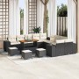 Conjunto de sofá de jardín con cojín 14 pcs Negro y crema