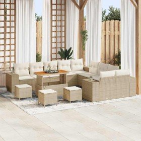 Conjunto de sofá de jardín con cojín 14 pcs Beige y Crema