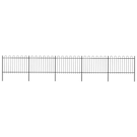 Valla de jardín con puntas de aro acero negro 8,5x1,2 m