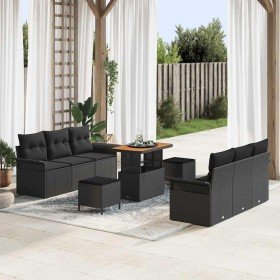 Conjunto de sofá de jardín 9 pcs Negro 90 x 55 x 71 cm Conjunto de sofá de jardín 9 pcs Negro 90 x 55 x 71 cm