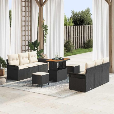 Conjunto de sofá de jardín 9 pcs Negro y crema 90 x 55 x 71 cm