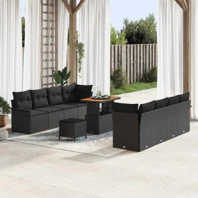 Conjunto de sofá de jardín con cojín con almohada 11 pcs Negro en Sofás de exterior | Comprar online en Foro24