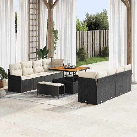 Conjunto de sofá de jardín con cojín 11 pcs Negro y crema