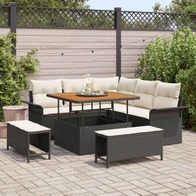 Conjunto de sofá de jardín con cojín 8 pcs Negro y crema