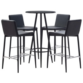 Set mesa alta y taburetes de bar 5 piezas cuero sintético negro