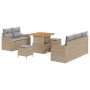 Conjunto de sofá de jardín con cojín 8 pcs Beige y Gris Claro