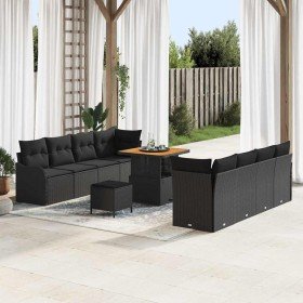 Conjunto de sofá de jardín 11 pcs Negro 80 x 80 x 71 cm