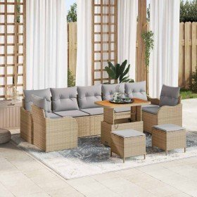 Conjunto de sofá de jardín con cojín 10 pcs Beige y Gris Claro Conjunto de sofá de jardín con cojín 10 pcs Beige y Gris Claro