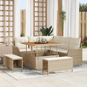 Conjunto de sofá de jardín con cojín 8 pcs Beige y Crema