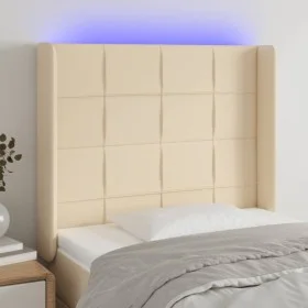 Cream fabric headboard with LED 83x16x118/128 cm by vidaXL, Headboards and footboards - Ref: Foro24-3124027, Price: 81,07 €, ...