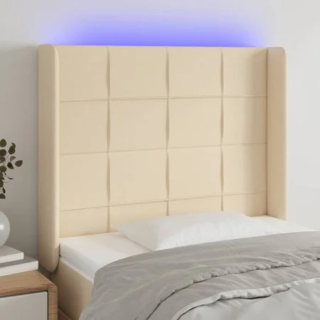 Cream fabric headboard with LED 83x16x118/128 cm by vidaXL, Headboards and footboards - Ref: Foro24-3124027, Price: 81,07 €, ...