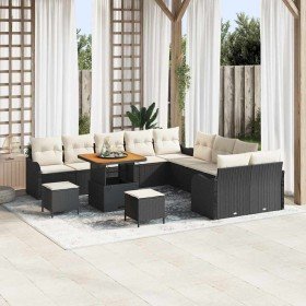 Conjunto de sofá de jardín 13 pcs Negro y crema 80 x 80 x 71 cm