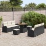 Conjunto de sofá de jardín 9 pcs Negro y crema 90 x 55 x 71 cm