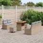 Conjunto de sofá de jardín con cojín 8 pcs Beige y Gris Claro