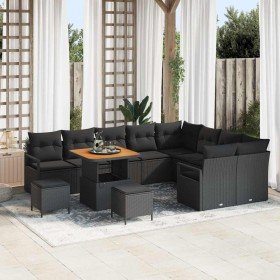 Conjunto de sofá de jardín 12 pcs Negro 80 x 80 x 71 cm Conjunto de sofá de jardín 12 pcs Negro 80 x 80 x 71 cm