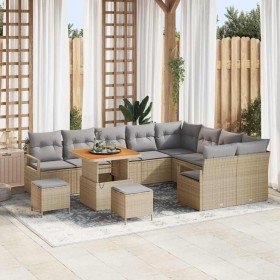 Conjunto de sofá de jardín con cojín 12 pcs Beige y Gris Claro