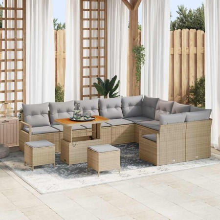 Conjunto de sofá de jardín con cojín 12 pcs Beige y Gris Claro