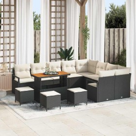 Conjunto de sofá de jardín con cojín 13 pcs Negro y crema