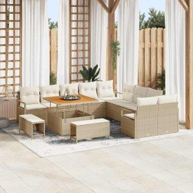 Conjunto de sofá de jardín con cojín 13 pcs Beige y Crema Conjunto de sofá de jardín con cojín 13 pcs Beige y Crema