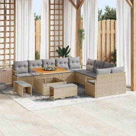 Conjunto de sofá de jardín con cojín 13 pcs Beige y Gris Claro Conjunto de sofá de jardín con cojín 13 pcs Beige y Gris Claro