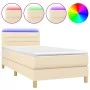Box spring bed with mattress and LED cream fabric 90x190 cm by vidaXL, Beds and slatted bases - Ref: Foro24-3133762, Price: 3...