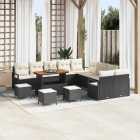 Conjunto de sofá de jardín con cojín 14 pcs Negro y crema