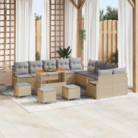 Conjunto de sofá de jardín con cojín 14 pcs Beige y Gris Claro en Sofás de exterior | Comprar online en Foro24
