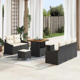 Conjunto de sofá de jardín 8 pcs Negro y crema 80 x 80 x 71 cm