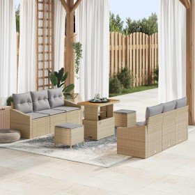Conjunto de sofá de jardín con cojín 9 pcs Beige y Gris Claro Conjunto de sofá de jardín con cojín 9 pcs Beige y Gris Claro