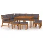 Garten-Essgruppe mit Kissen, 11-teilig, massives Akazienholz von vidaXL, Gartensets - Ref: Foro24-3154973, Preis: 985,09 €, R...