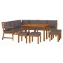 Garten-Essgruppe mit Kissen, 11-teilig, massives Akazienholz von vidaXL, Gartensets - Ref: Foro24-3154973, Preis: 985,09 €, R...