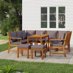 Juego comedor jardín con cojines 9 piezas madera maciza acacia de vidaXL, Conjuntos de jardín - Ref: Foro24-3154977, Precio: ...