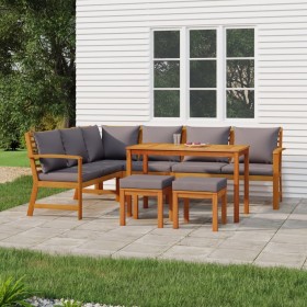 Garten-Essgruppe und Kissen 7-teilig aus massivem Akazienholz von vidaXL, Gartensets - Ref: Foro24-3154969, Preis: 778,34 €, ...