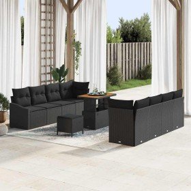 Conjunto de sofá de jardín 11 pcs Negro 90 x 55 x 71 cm