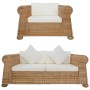 Conjunto de sofás 2 piezas con cojines ratán natural