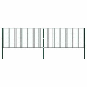 Panel de valla con postes de hierro 349x80 cm verde