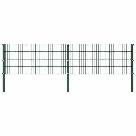 Panel de valla con postes de hierro 349x80 cm verde