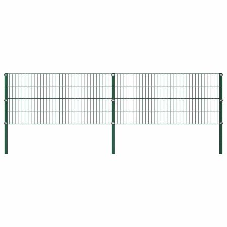 Panel de valla con postes de hierro 349x80 cm verde en Paneles de vallas | Comprar online en Foro24