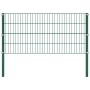 Panel de valla con postes de hierro 349x80 cm verde