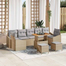 Conjunto de sofá de jardín con cojín 10 pcs Beige y Gris Claro Conjunto de sofá de jardín con cojín 10 pcs Beige y Gris Claro