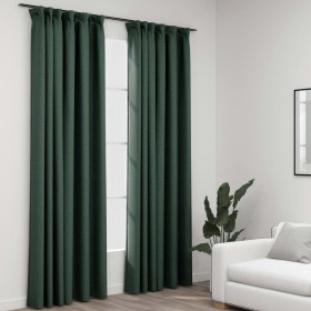 Cortinas opacas con ganchos look de lino 2 pzas verde 140x245cm