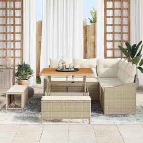 Conjunto de sofá de jardín con cojín 8 pcs Beige y Crema