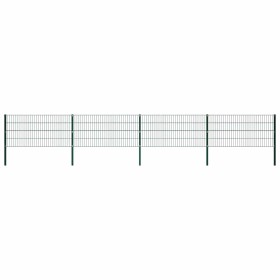 Panel de valla con postes de hierro 694,5x80 cm verde
